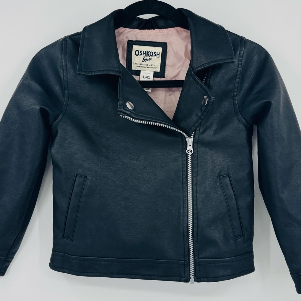 OshKosh B'gosh Girls Faux Leather Biker Moto Jacket Size 6X